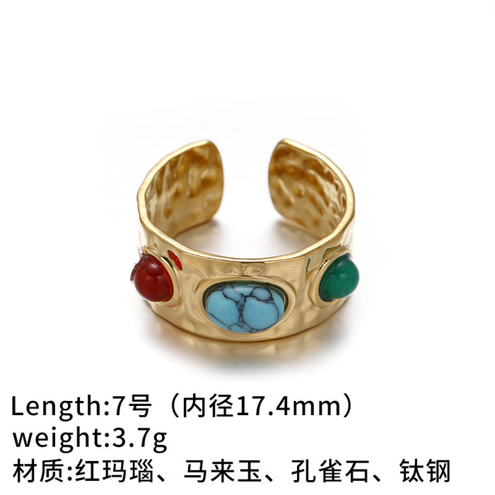 Wholesale Cross-border retro brass gold-plated zircon agate titanium steel ring does not fade exquisite fashion sense high sense autumn and winter women