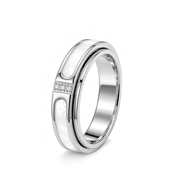 Wholesale Light Luxury Rotatable Ring with White Shell and Crystal 304 Stainless Steel