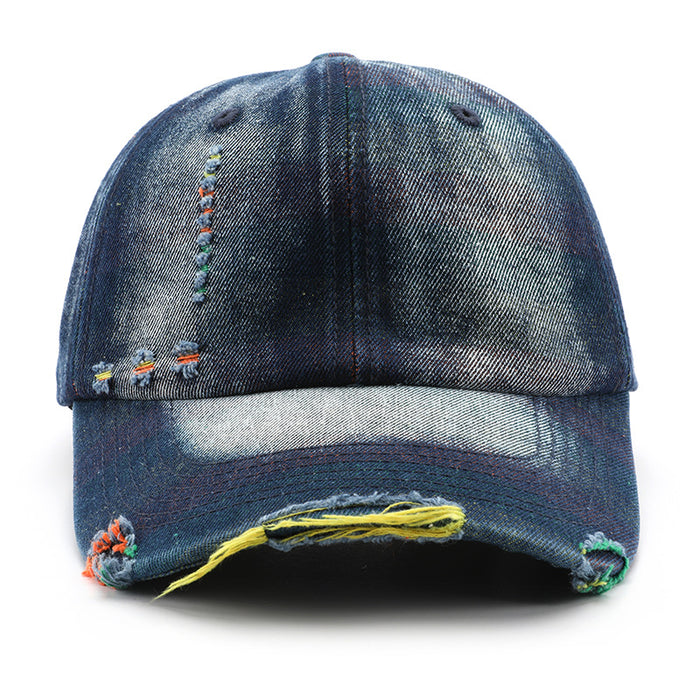 Wholesale Personalized and fashionable washed denim baseball cap with holes, outdoor