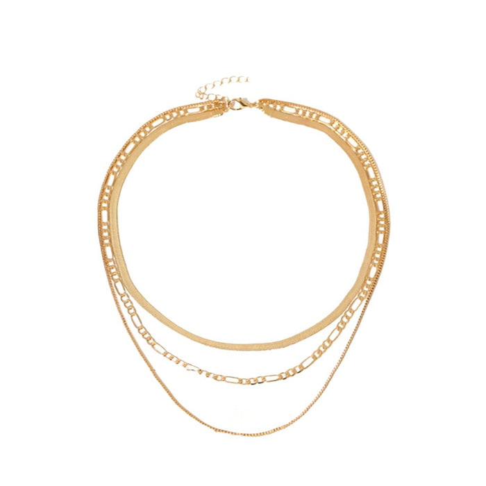 Wholesale Fashionable flat snake chain metal chain multi-layer stacked necklace geometric retro women's necklace set