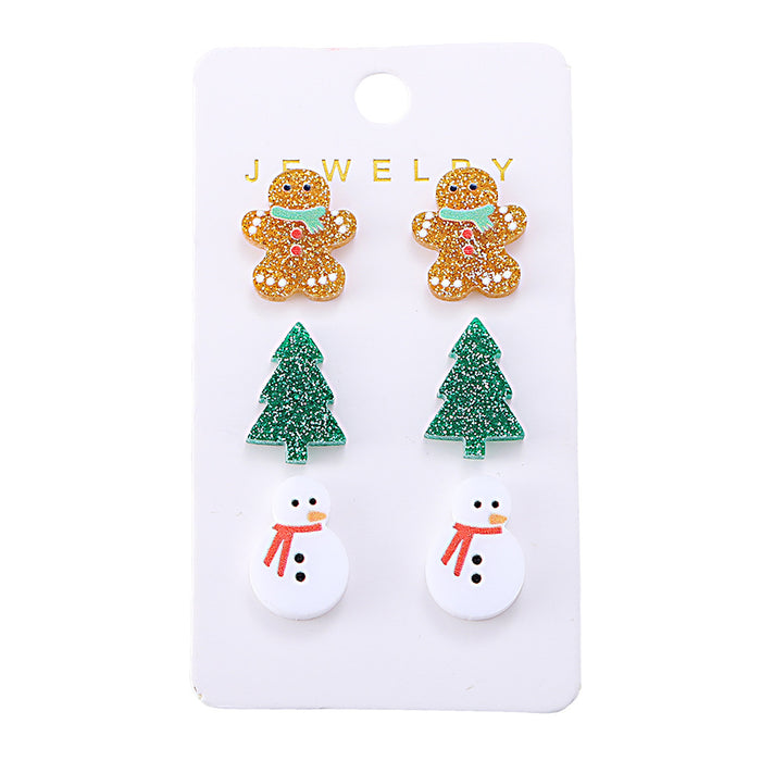 Wholesale Christmas gingerbread man,  Christmas tree,  snowman earring set,  shiny