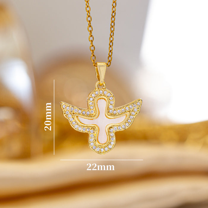 Wholesale Zircon-set cross Titanium steel necklace