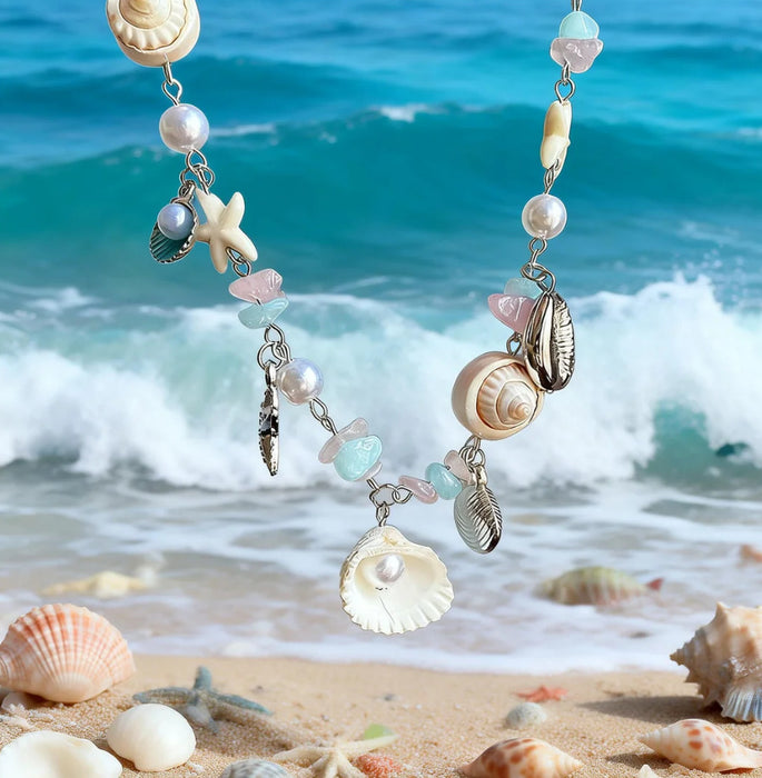 Wholesale Bohemian Starfish Shell Pendant Necklace Faux Pearl Ocean Series Beach Vacation Style