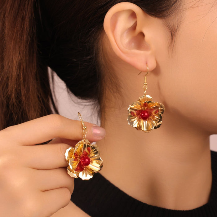 Wholesale Fashionable retro pleated flower earrings with temperament, fashionable and versatile earrings