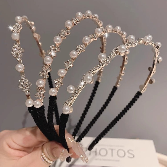 Wholesale Pearl Rhinestone thin edge headband temperament out face wash hairpin