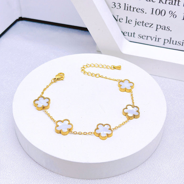 Wholesale Stainless Steel Five-Leaf Clover Bracelet Necklace Earring Set