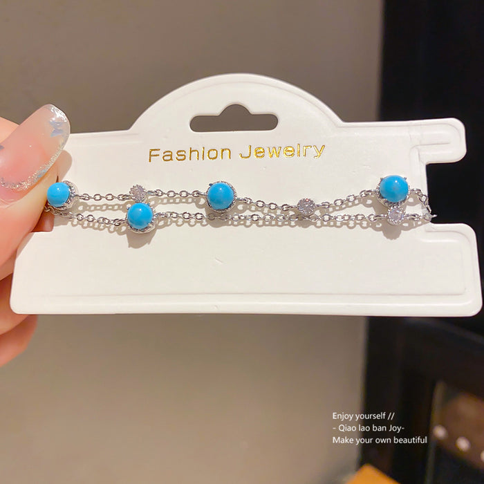 Wholesale Copper Zircon Flower Double-Layer Adjustable Bracelet Jewelry Accessory