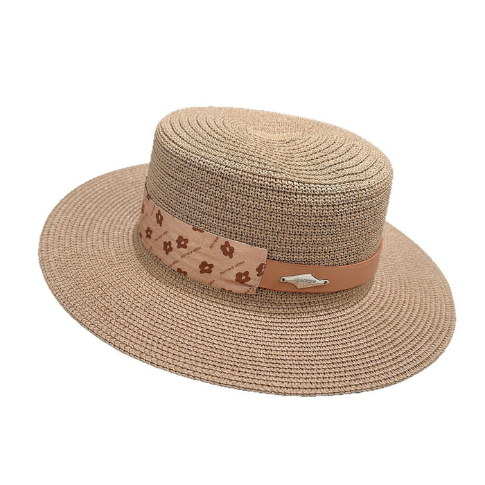 Wholesale Belt splicing sunshade straw hat casual flat top hat sunshade straw hat