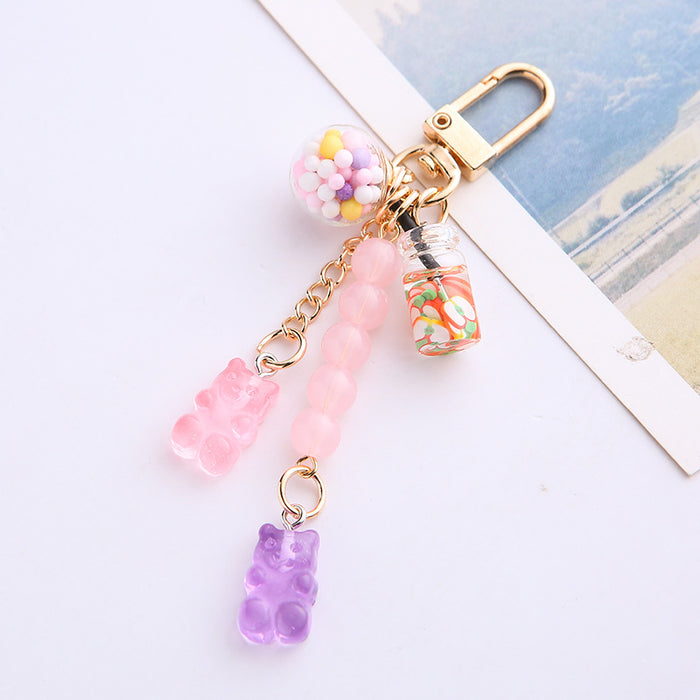 Wholesale Crystal Rainbow Candy Bear Keychain Cute Bag Charm Car Key Accessory for Youth