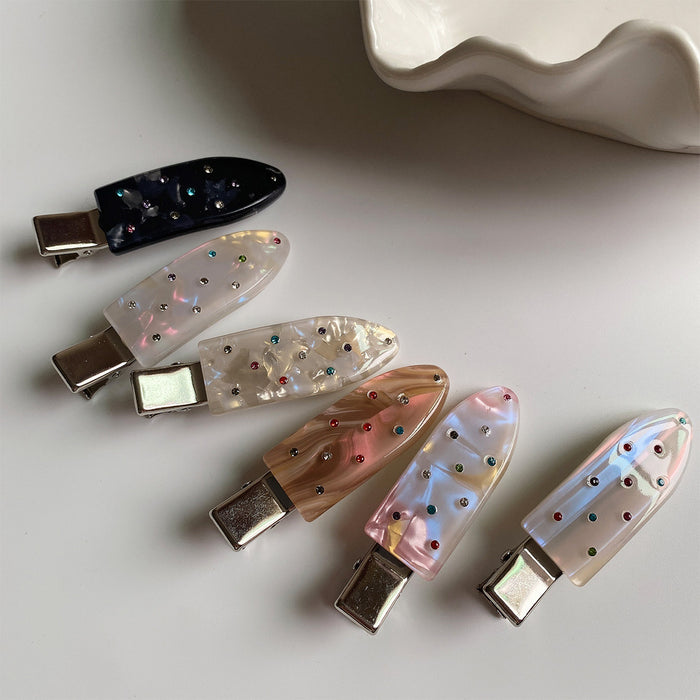 Wholesale Colorful diamond side hair clip with no trace, elegant edge clip, high-end feeling, duckbill clip, fashionable and versatile headband