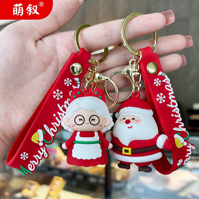 Wholesale Plastic Cartoon Keychain Christmas Couple Design Women' s Bag Charm Gift MOQ≥3