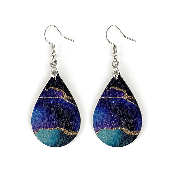 Wholesale Summer Waves Wooden Earrings Imitation Marble Printing Bohemian Lightweight Earrings