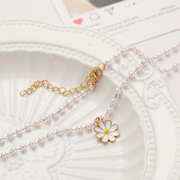 Wholesale pearl flower pendant necklace drop chrysanthemum choker clavicle chain