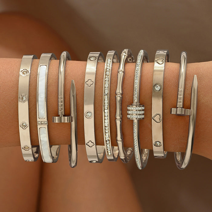 Wholesale Chic Love Heart Titanium Steel Bracelet With Zircon Crystals Electroplated Silver Women S Jewelry Accessory
