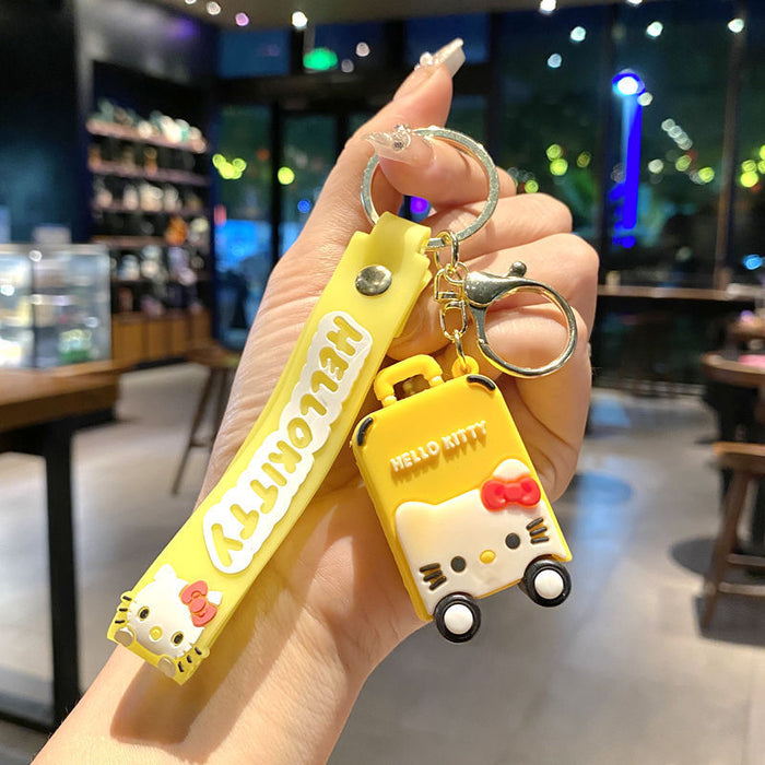 Wholesale Cute Cartoon Cat Luggage Keychain Pendant Soft Rubber Bag Charm Red Travel Accessory Gift