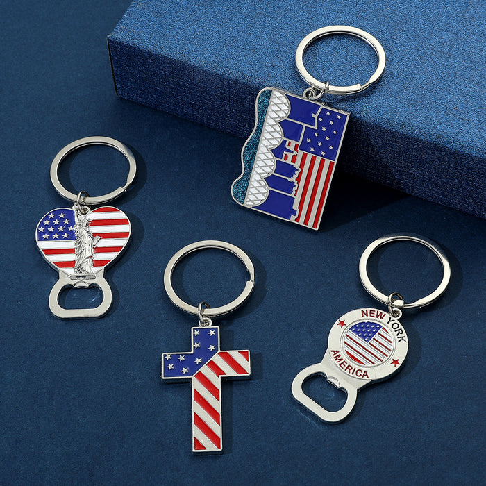 Wholesale 5PCS Independence Day Bottle Opener Shape Zinc Alloy Keychain JDC-KC-GYu003