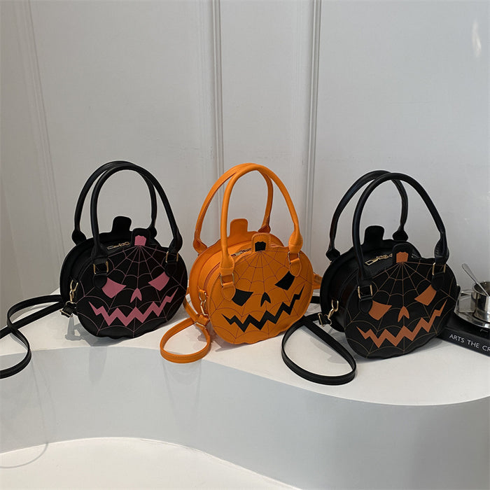 Wholesale PU Small Pumpkin Crossbody Bag Chic Black Pink Colorblock  Retro Women S Shoulder Purse