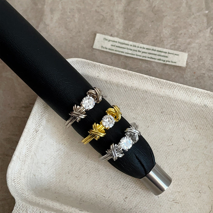 Wholesale Intertwined Rope-Knot Metal Ring with Drilled Accents