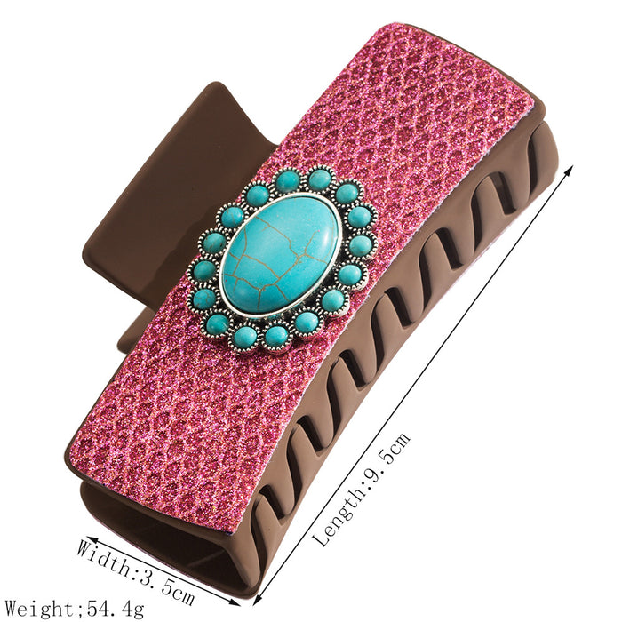 Wholesale Hair Clip Leopard Shark Clip Turquoise Accessories Vintage Leopard Leather Clip Trendy Hair Accessories