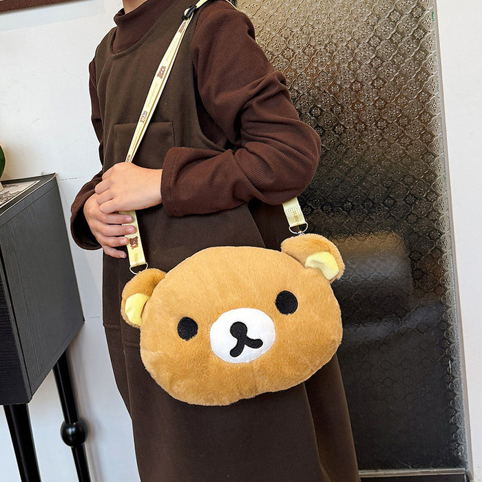 Wholesale  Cute Cartoon Bear Plush Tote Bag Autumn and Winter New Contrast Color Shoulder Bag