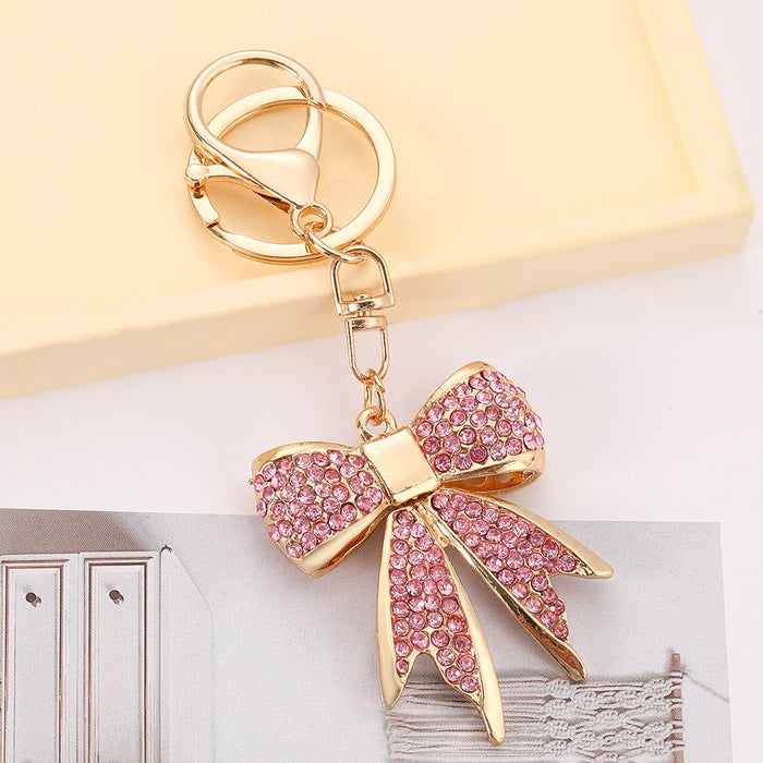 Wholesale Zinc Alloy Red Bow Rhinestone Keychain Fashion Bag Charm Car Key Accessory MOQ≥2