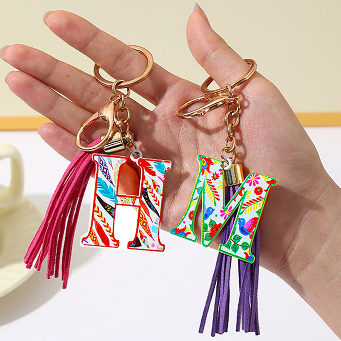 Wholesale Zinc Alloy Leather Letter Color Tassel Keychain JDC-KC-JinY003