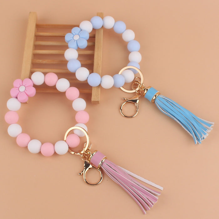 Wholesale Cartoon Flower Silicone Handmade Beaded Wrist Keychain JDC-KC-GuangTian007