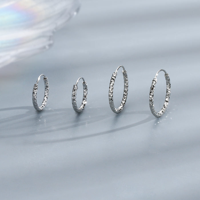 Wholesale Neutral diamond grid pattern cut surface super glitter ring earrings with simple glitter circle earrings