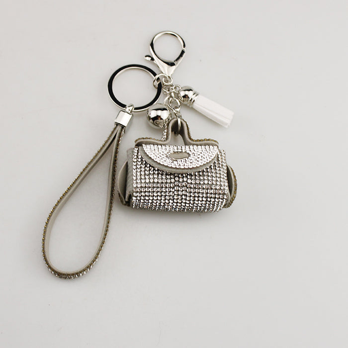 Wholesale White Rhinestone Pouch Keychain Bag Charm For Coins Earphones Pills Trendy Gift