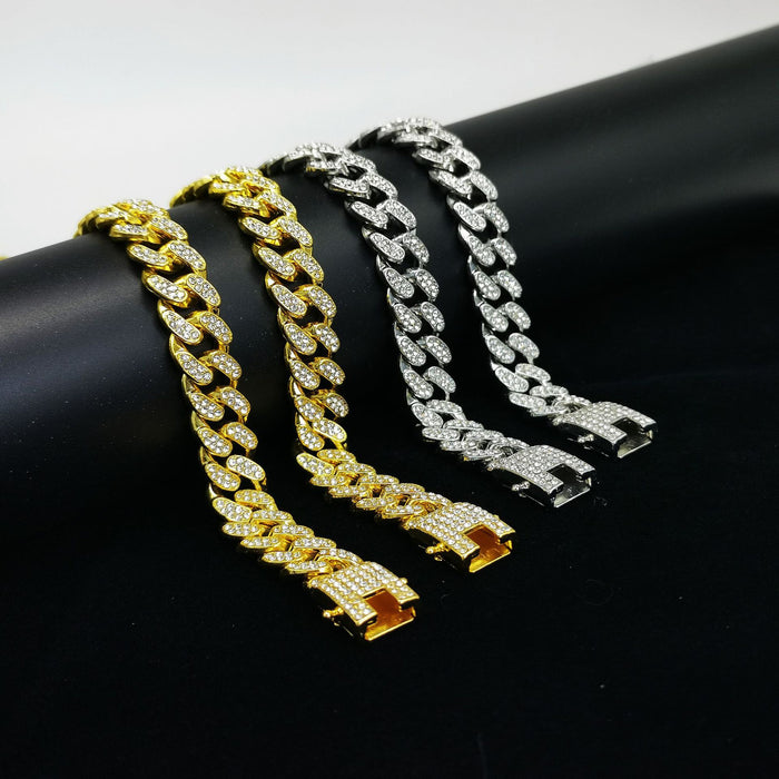 Wholesale 13mm Flat Cuban Chain Diamond Alloy Bracelet JDC-BT-XinMingcan001