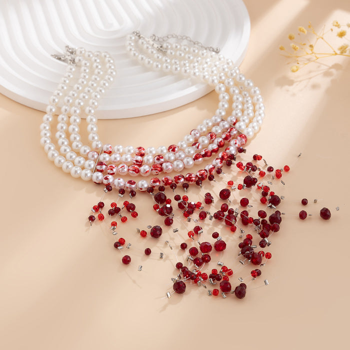 Wholesale Jewelry Gothic Pearl Necklace choker Halloween Blood Drops Tassel Crystal Clavicle Chain