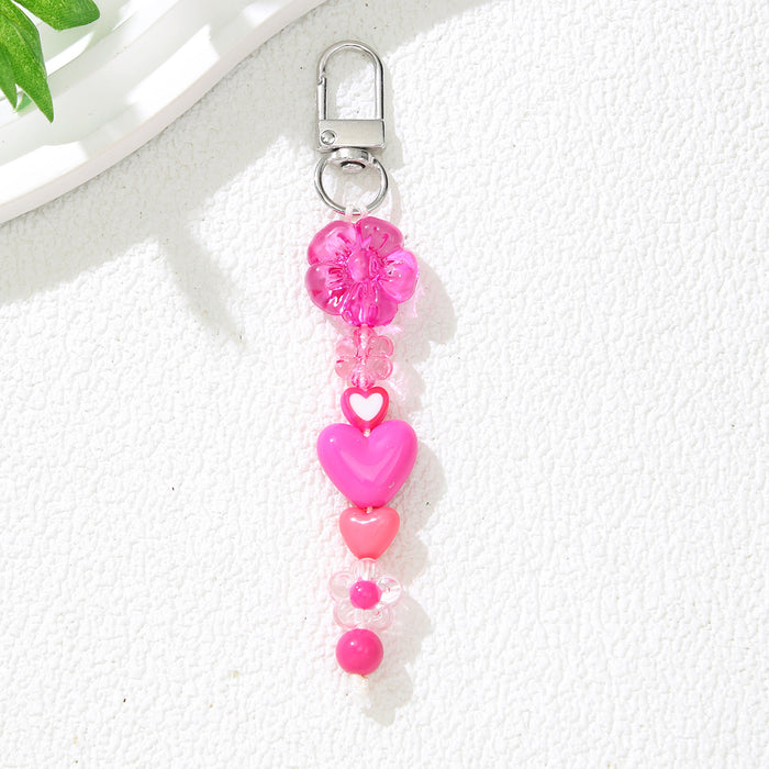Wholesale Modern DIY Bead Keychain - Orange Plum Blossom &  Heart Motif Car Key Accessory