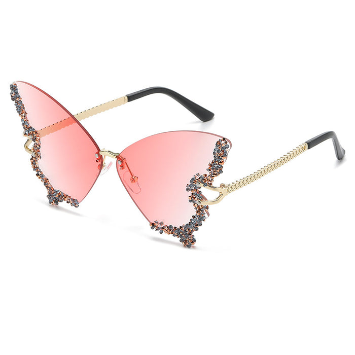 Wholesale New butterfly studded diamond rimless sunglasses with fashionable and exaggerated personality