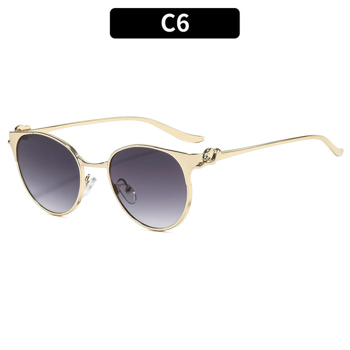Wholesale Stylish Round Metal Frame Sunglasses for Women Gold Gray Lens UV400 Casual Driving Accessory