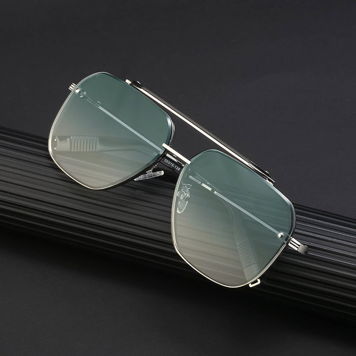 Wholesale Retro steampunk style boxy sunglasses with diamond cut edges and frameless sunglasses