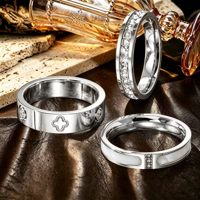 Wholesale Four Leaf Clover Design 3-Piece Ring Set 18K Gold Plated Stainless Steel Accessory
