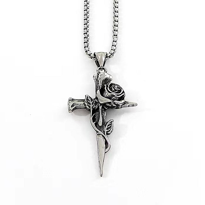 Wholesale Rose Cross Necklace Men's and Women's Style  Couple's Woolen Chain  Accessories