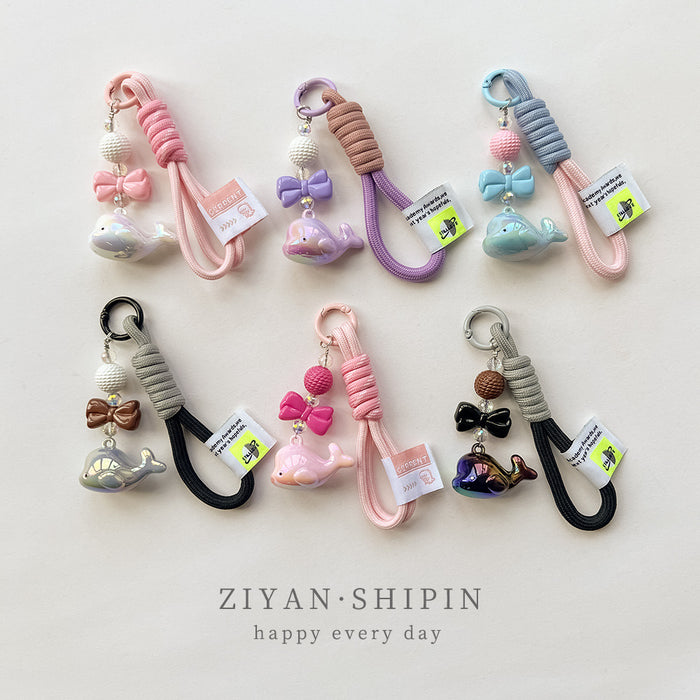 Wholesale Acrylic Solid color whale pendant woven cloth rope keychain hanging rope