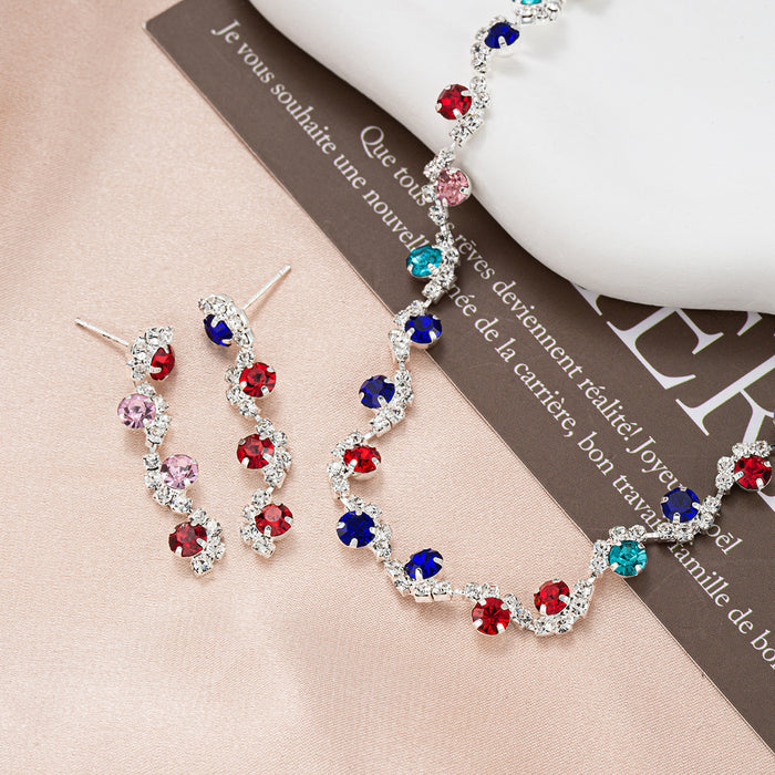 Wholesale Silver diamond-encrusted necklace,  pendant,  and earring set