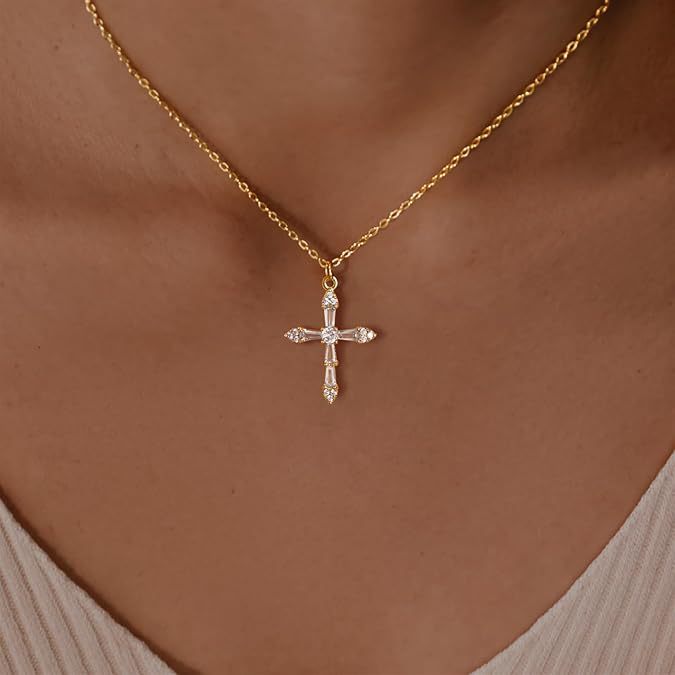 Wholesale Cross necklace, light luxury, niche design, fashionable and versatile, full diamond zircon necklace