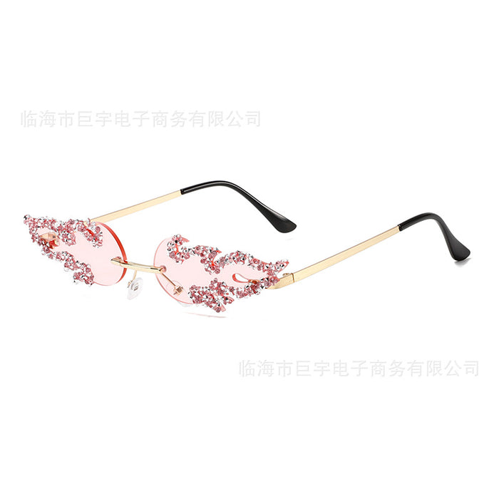 Wholesale New frameless diamond studded flame sunglasses cross-border personalized luxury sunglasses sunglasses