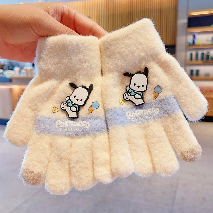 Wholesale Warm Gloves Cute Cartoon  fleece-lined Warm Five Finger Set
