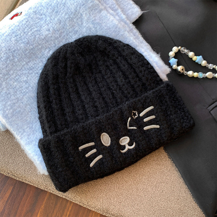 Wholesale Cute cat cartoon embroidered knitted hat