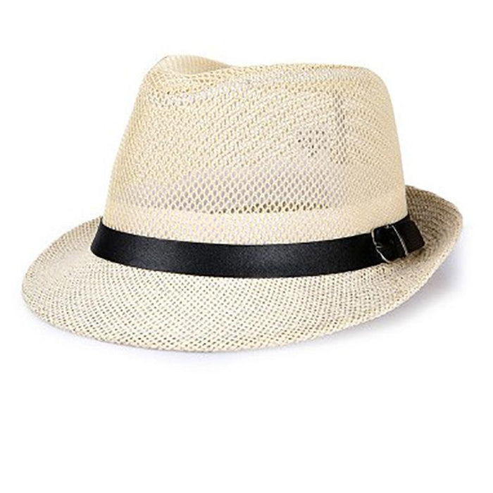 Wholesale Men's Top Hat Grid Small Top Hat Hollow-out Breathable Sun Hat Solid Color Flat Top Jazz Hat Sun Hat Women's Sun Hat