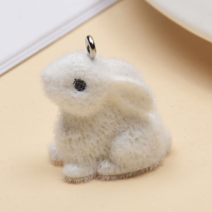 Wholesale Plush resin three-dimensional cute little white rabbit pendant DIY car keychain bag mobile phone chain pendant accessory