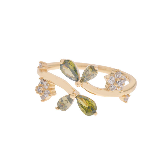 Wholesale Light luxury olive green original water droplet zircon design, versatile and niche daily ring set