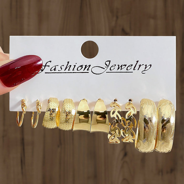 Wholesale Retro 6-piece creative heart-shaped rhinestone metal earrings