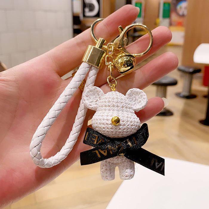 Wholesale Cartoon Resin Wool Bow Tie Bear Keychain JDC-KC-NLu017