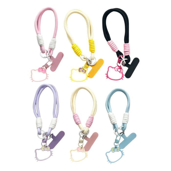 Wholesale Cute Cartoon Cat Phone Lanyard With Bag Charm Plastic Resin Double Clip Woven Wrist Strap Fashion Accessory For Girls Decorative Gift