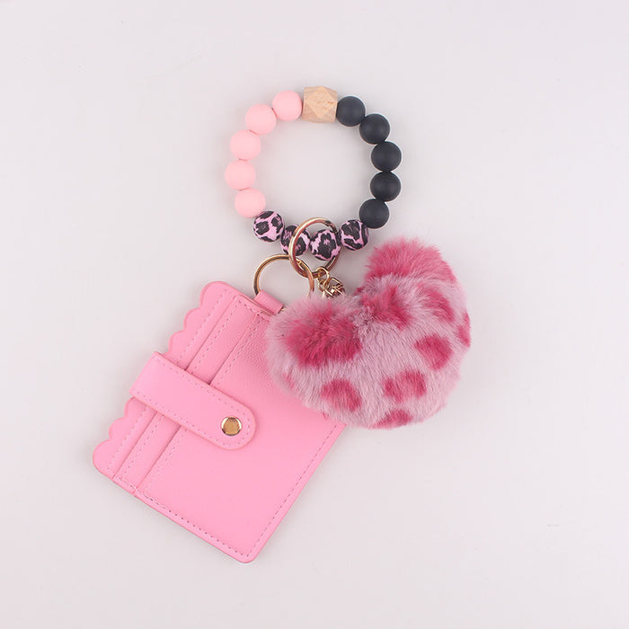 Wholesale Heart-shaped card holder silicone beaded keychain